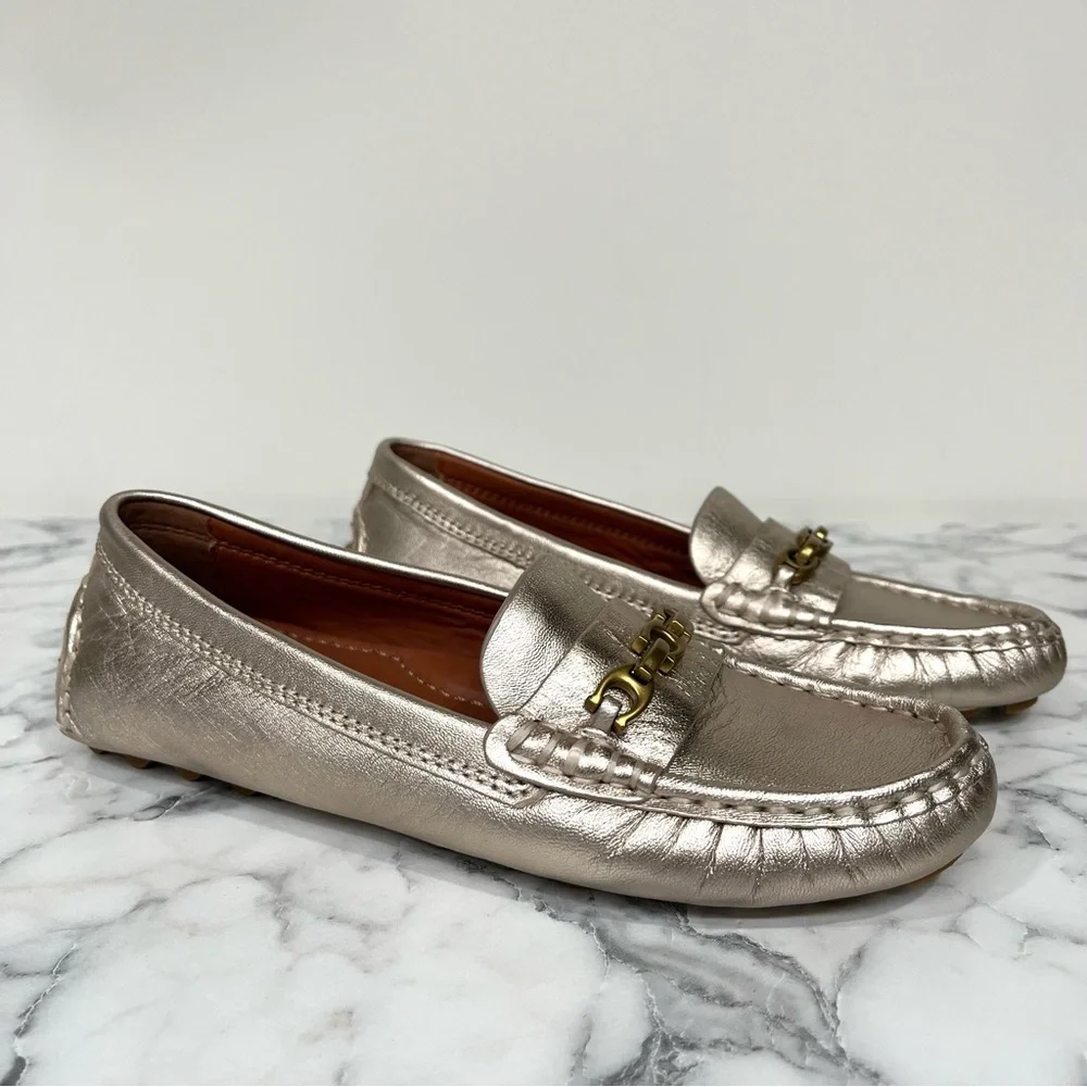 COACH Crosby driver loafers metallic flats equestrian preppy old money size 5 B
